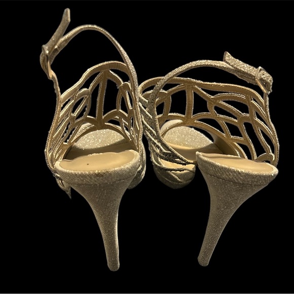 Silver Dress Sandal Heels with Rhinestones - Picture 2 of 5